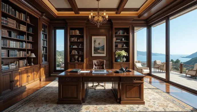 Bureau élégant dans une villa de luxe avec vue sur la mer – Accompagnement complet